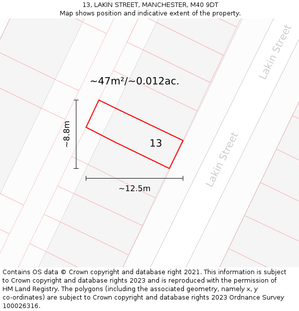 13, LAKIN STREET, MANCHESTER, M40 9DT: Plot and title map