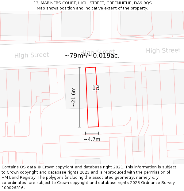13, MARINERS COURT, HIGH STREET, GREENHITHE, DA9 9QS: Plot and title map