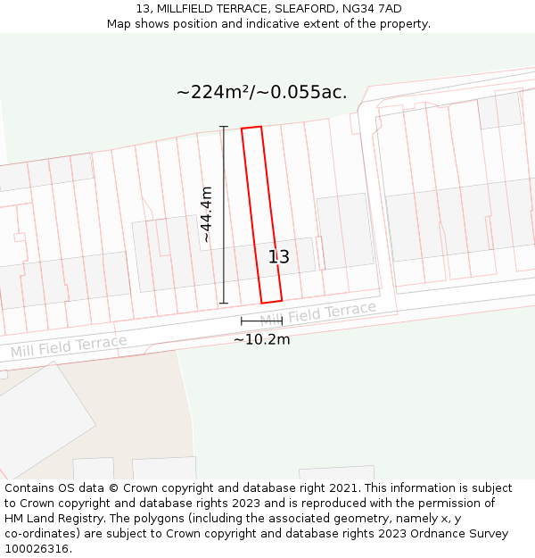 13, MILLFIELD TERRACE, SLEAFORD, NG34 7AD: Plot and title map