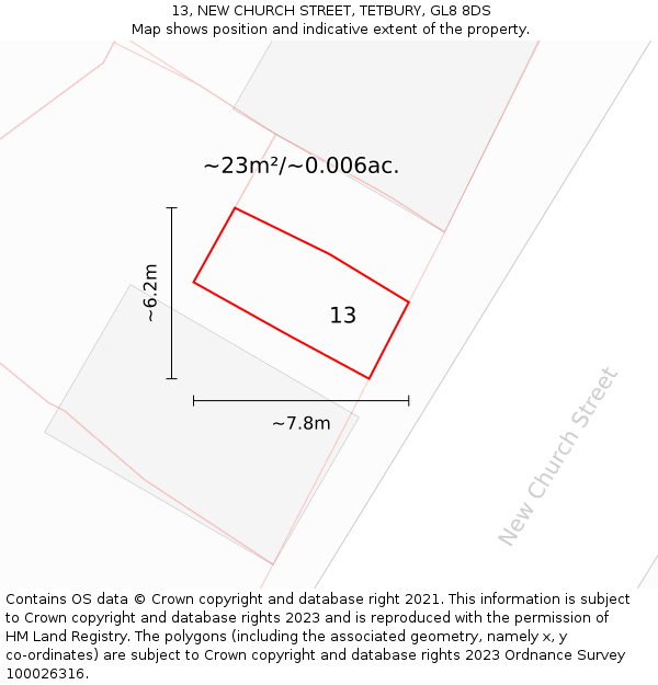 13, NEW CHURCH STREET, TETBURY, GL8 8DS: Plot and title map