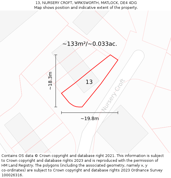 13, NURSERY CROFT, WIRKSWORTH, MATLOCK, DE4 4DG: Plot and title map