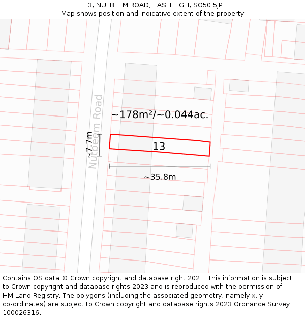 13, NUTBEEM ROAD, EASTLEIGH, SO50 5JP: Plot and title map