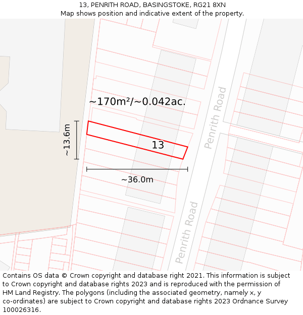 13, PENRITH ROAD, BASINGSTOKE, RG21 8XN: Plot and title map
