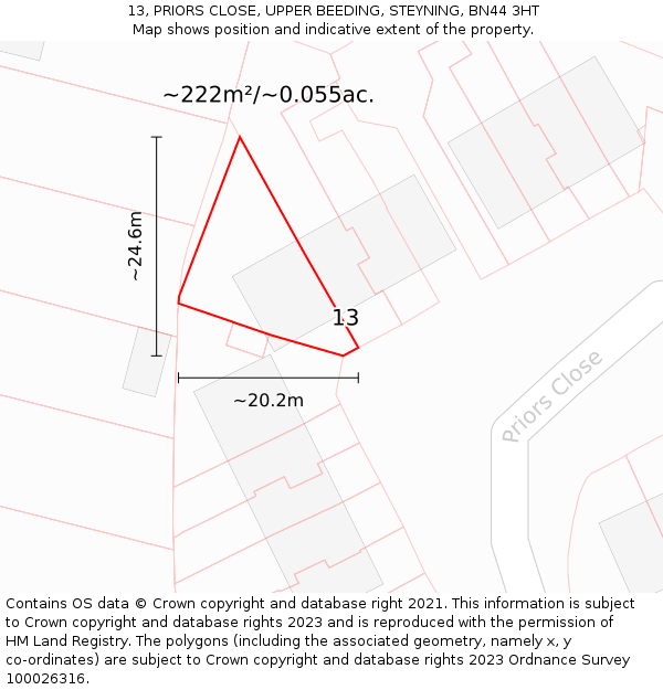 13, PRIORS CLOSE, UPPER BEEDING, STEYNING, BN44 3HT: Plot and title map