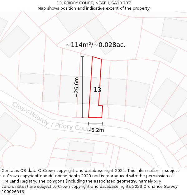 13, PRIORY COURT, NEATH, SA10 7RZ: Plot and title map