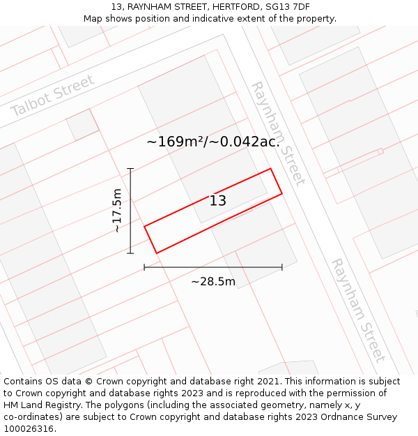 13, RAYNHAM STREET, HERTFORD, SG13 7DF: Plot and title map