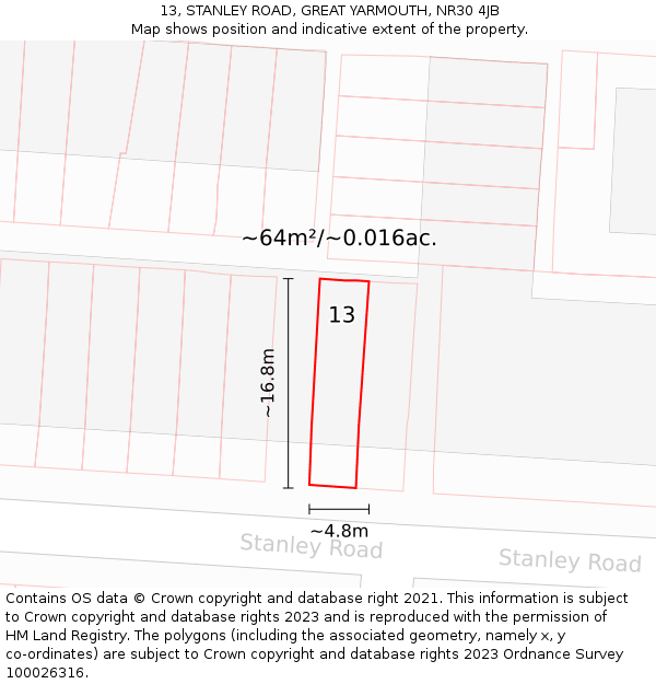 13, STANLEY ROAD, GREAT YARMOUTH, NR30 4JB: Plot and title map