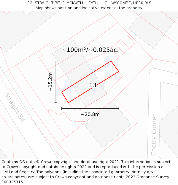 13, STRAIGHT BIT, FLACKWELL HEATH, HIGH WYCOMBE, HP10 9LS: Plot and title map