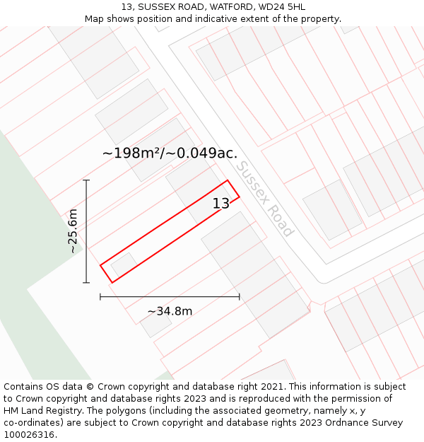 13, SUSSEX ROAD, WATFORD, WD24 5HL: Plot and title map