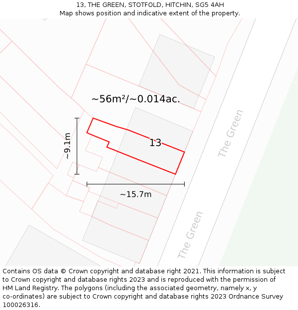 13, THE GREEN, STOTFOLD, HITCHIN, SG5 4AH: Plot and title map