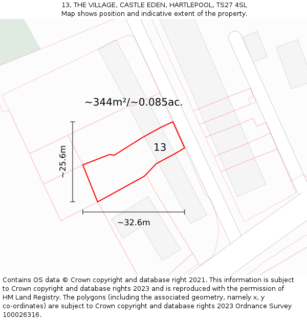 13, THE VILLAGE, CASTLE EDEN, HARTLEPOOL, TS27 4SL: Plot and title map