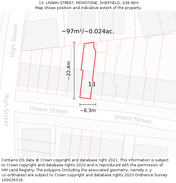 13, UNWIN STREET, PENISTONE, SHEFFIELD, S36 6EH: Plot and title map