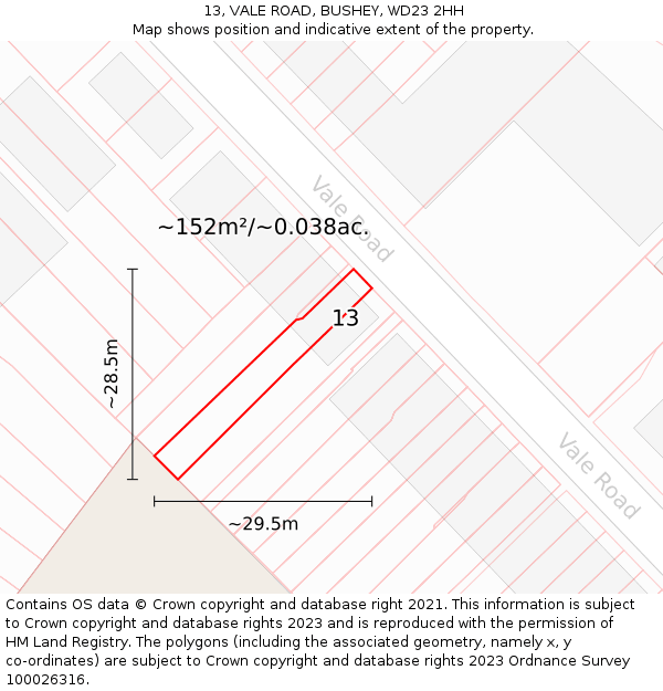 13, VALE ROAD, BUSHEY, WD23 2HH: Plot and title map