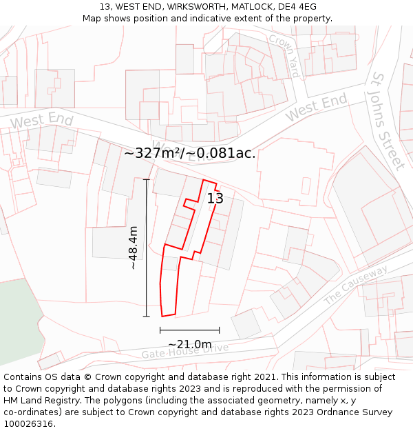 13, WEST END, WIRKSWORTH, MATLOCK, DE4 4EG: Plot and title map