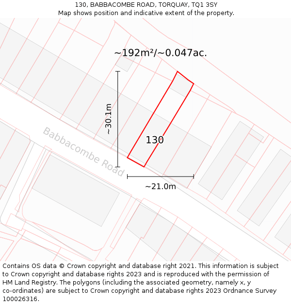 130, BABBACOMBE ROAD, TORQUAY, TQ1 3SY: Plot and title map
