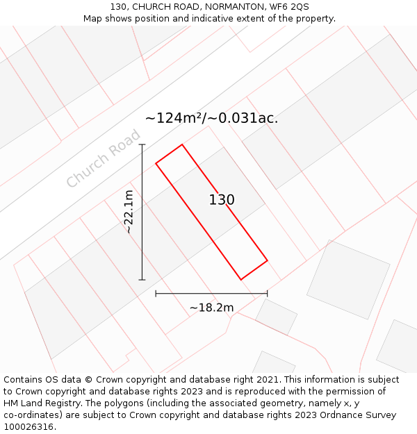 130, CHURCH ROAD, NORMANTON, WF6 2QS: Plot and title map