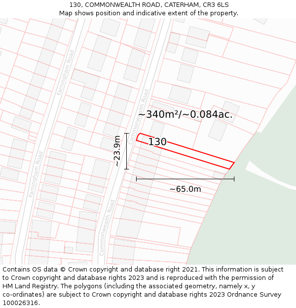 130, COMMONWEALTH ROAD, CATERHAM, CR3 6LS: Plot and title map
