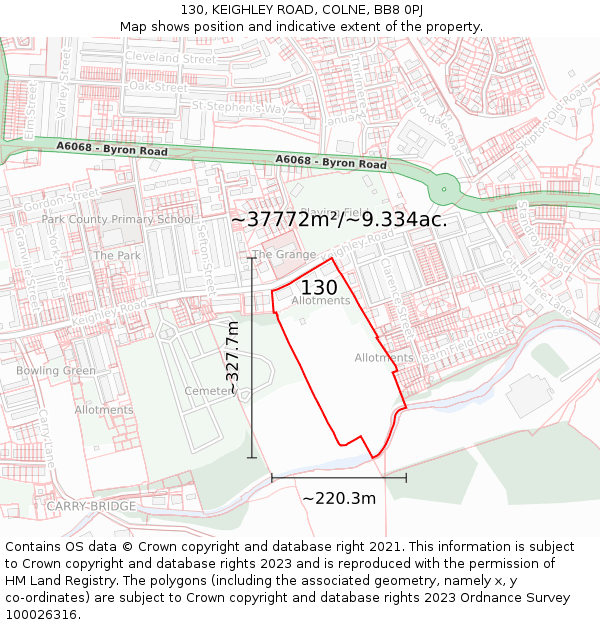 130, KEIGHLEY ROAD, COLNE, BB8 0PJ: Plot and title map