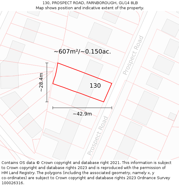 130, PROSPECT ROAD, FARNBOROUGH, GU14 8LB: Plot and title map