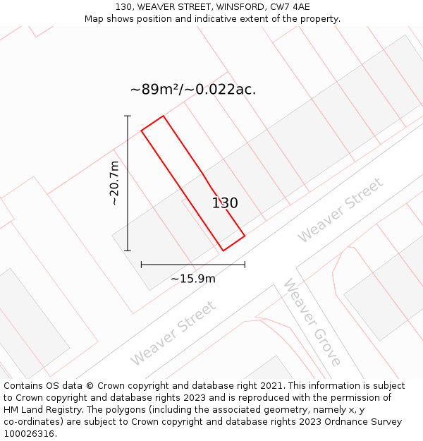 130, WEAVER STREET, WINSFORD, CW7 4AE: Plot and title map