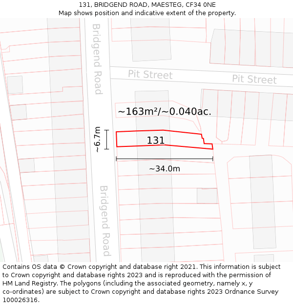 131, BRIDGEND ROAD, MAESTEG, CF34 0NE: Plot and title map