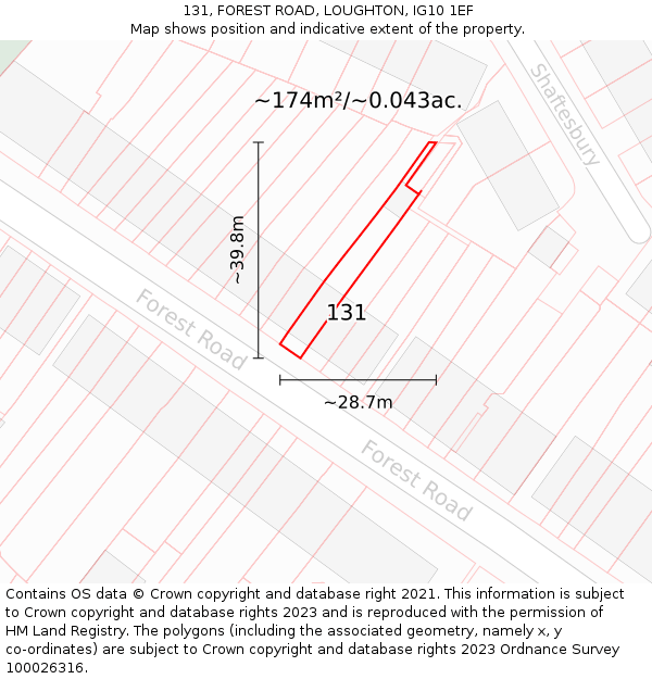 131, FOREST ROAD, LOUGHTON, IG10 1EF: Plot and title map