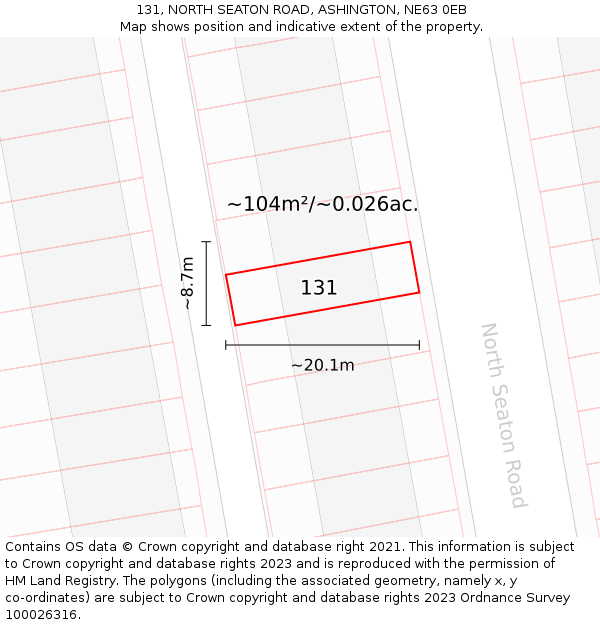 131, NORTH SEATON ROAD, ASHINGTON, NE63 0EB: Plot and title map