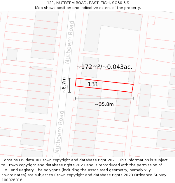131, NUTBEEM ROAD, EASTLEIGH, SO50 5JS: Plot and title map