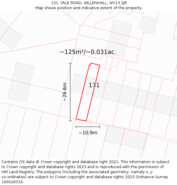 131, YALE ROAD, WILLENHALL, WV13 2JR: Plot and title map