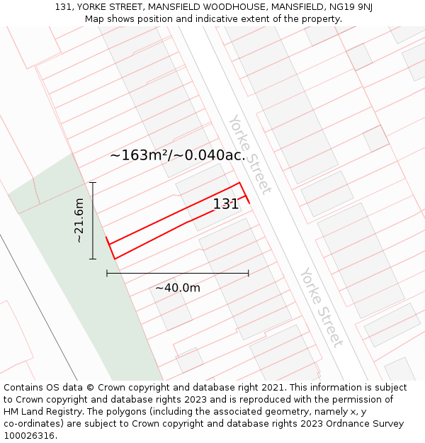 131, YORKE STREET, MANSFIELD WOODHOUSE, MANSFIELD, NG19 9NJ: Plot and title map