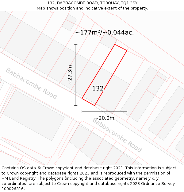 132, BABBACOMBE ROAD, TORQUAY, TQ1 3SY: Plot and title map