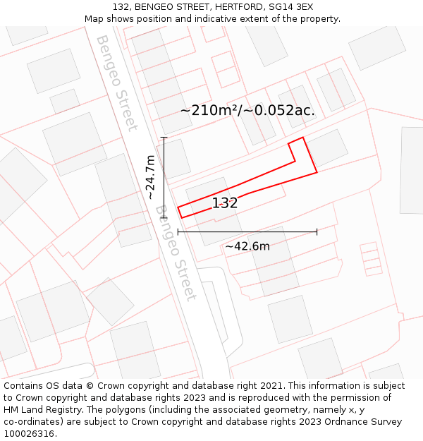 132, BENGEO STREET, HERTFORD, SG14 3EX: Plot and title map