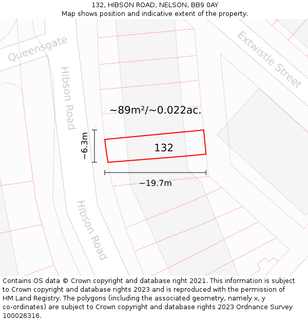 132, HIBSON ROAD, NELSON, BB9 0AY: Plot and title map