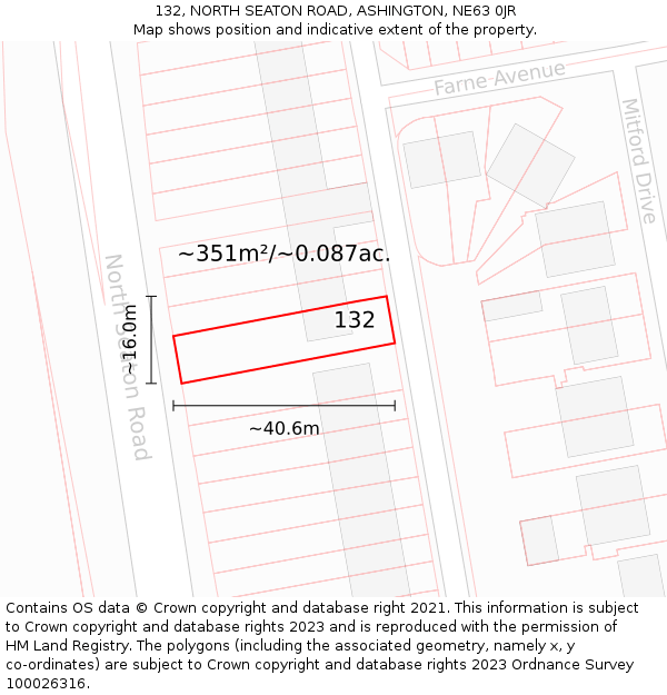 132, NORTH SEATON ROAD, ASHINGTON, NE63 0JR: Plot and title map