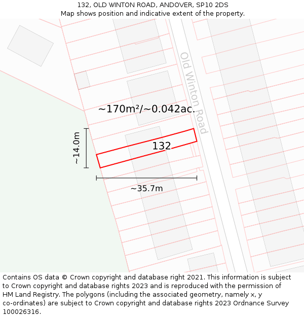 132, OLD WINTON ROAD, ANDOVER, SP10 2DS: Plot and title map