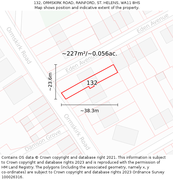 132, ORMSKIRK ROAD, RAINFORD, ST. HELENS, WA11 8HS: Plot and title map