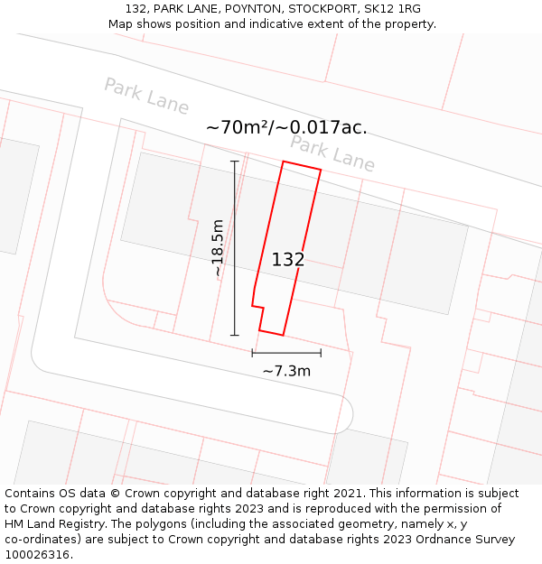 132, PARK LANE, POYNTON, STOCKPORT, SK12 1RG: Plot and title map