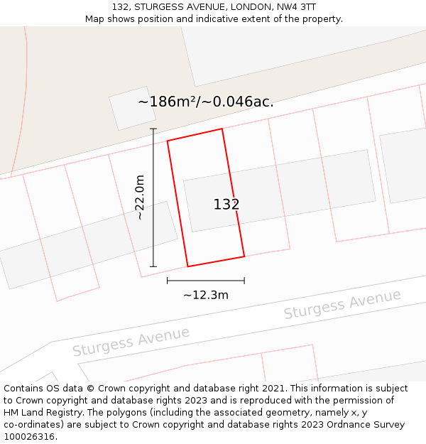 132, STURGESS AVENUE, LONDON, NW4 3TT: Plot and title map