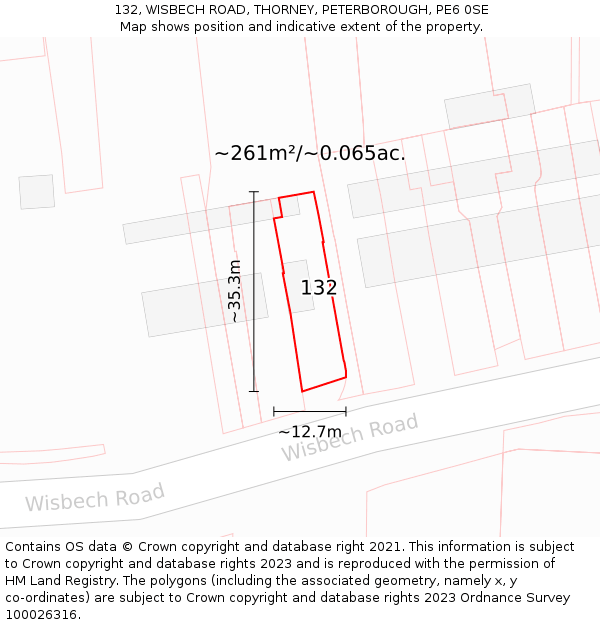 132, WISBECH ROAD, THORNEY, PETERBOROUGH, PE6 0SE: Plot and title map