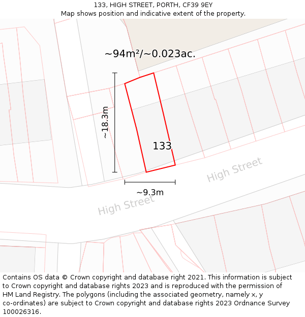 133, HIGH STREET, PORTH, CF39 9EY: Plot and title map