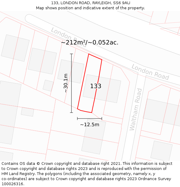 133, LONDON ROAD, RAYLEIGH, SS6 9AU: Plot and title map