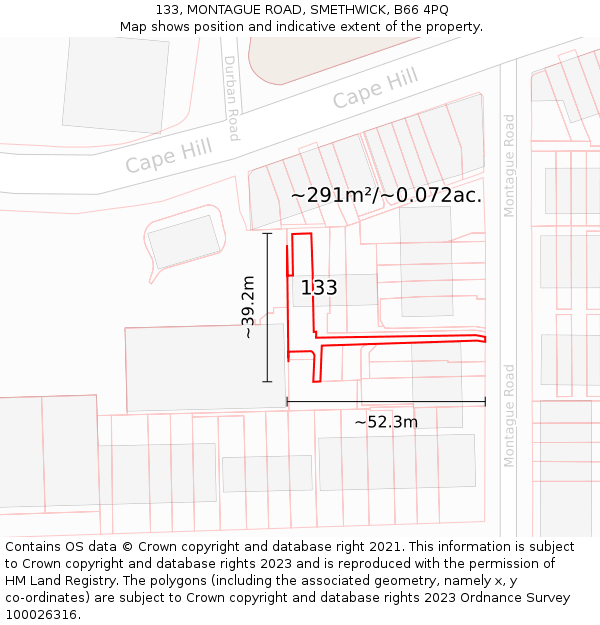133, MONTAGUE ROAD, SMETHWICK, B66 4PQ: Plot and title map