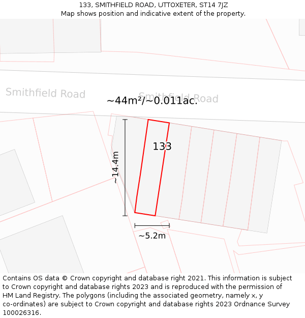 133, SMITHFIELD ROAD, UTTOXETER, ST14 7JZ: Plot and title map