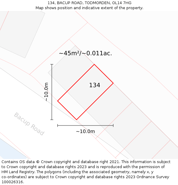 134, BACUP ROAD, TODMORDEN, OL14 7HG: Plot and title map