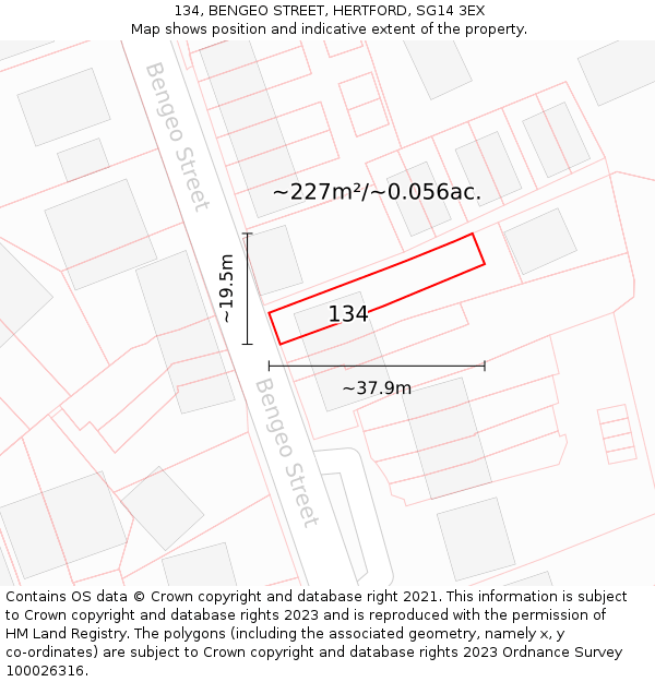 134, BENGEO STREET, HERTFORD, SG14 3EX: Plot and title map