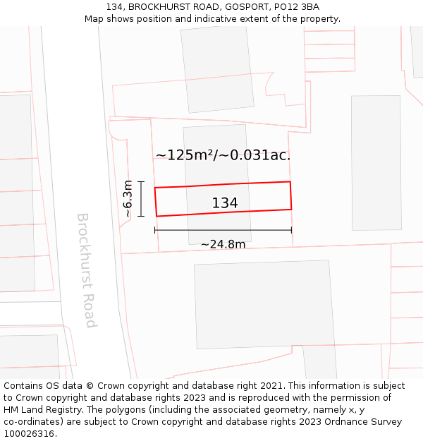 134, BROCKHURST ROAD, GOSPORT, PO12 3BA: Plot and title map