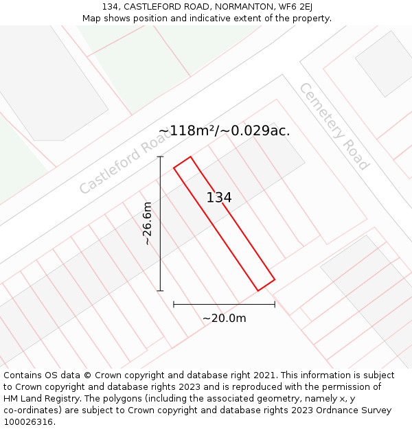 134, CASTLEFORD ROAD, NORMANTON, WF6 2EJ: Plot and title map