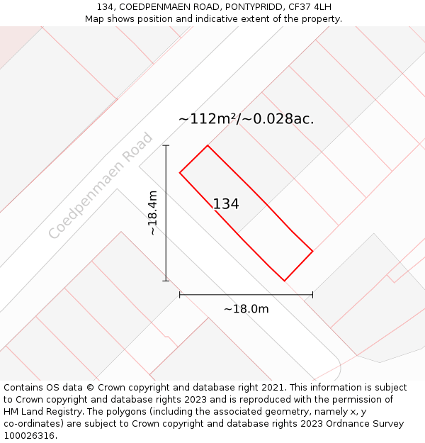 134, COEDPENMAEN ROAD, PONTYPRIDD, CF37 4LH: Plot and title map