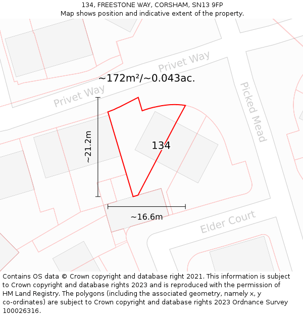 134, FREESTONE WAY, CORSHAM, SN13 9FP: Plot and title map