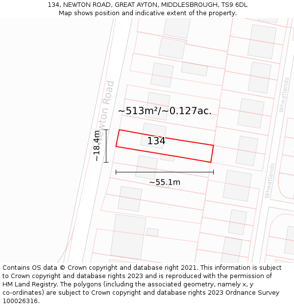 134, NEWTON ROAD, GREAT AYTON, MIDDLESBROUGH, TS9 6DL: Plot and title map